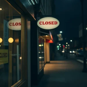Closed restaurant with somber atmosphere in Albuquerque