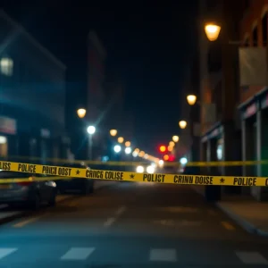 Police scene at night on Menaul Boulevard after a shooting incident