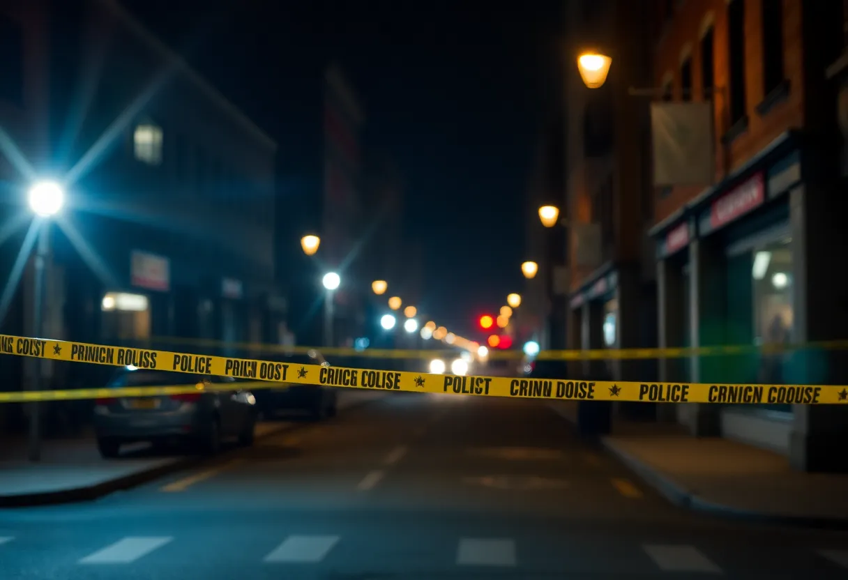 Police scene at night on Menaul Boulevard after a shooting incident