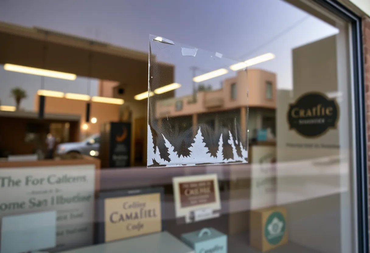 Repaired storefront of a small business in Albuquerque
