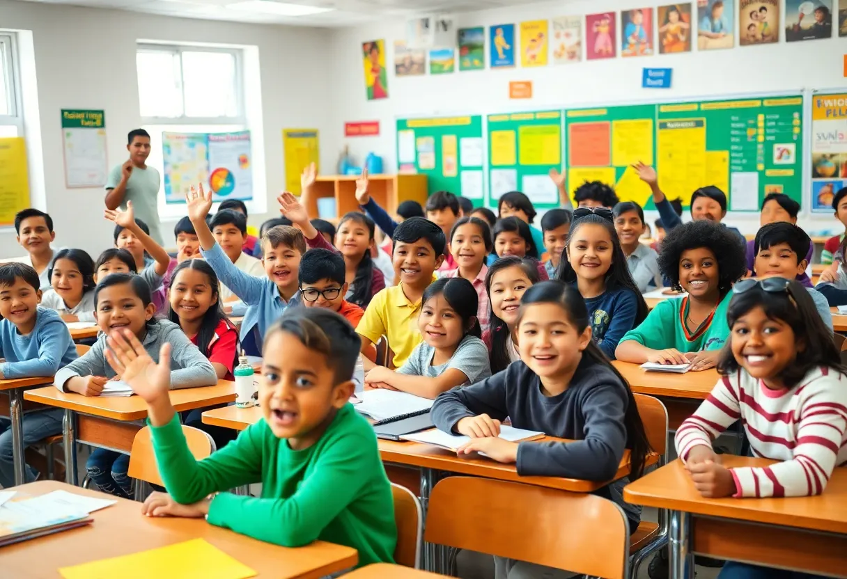 Students in a classroom participating in learning activities