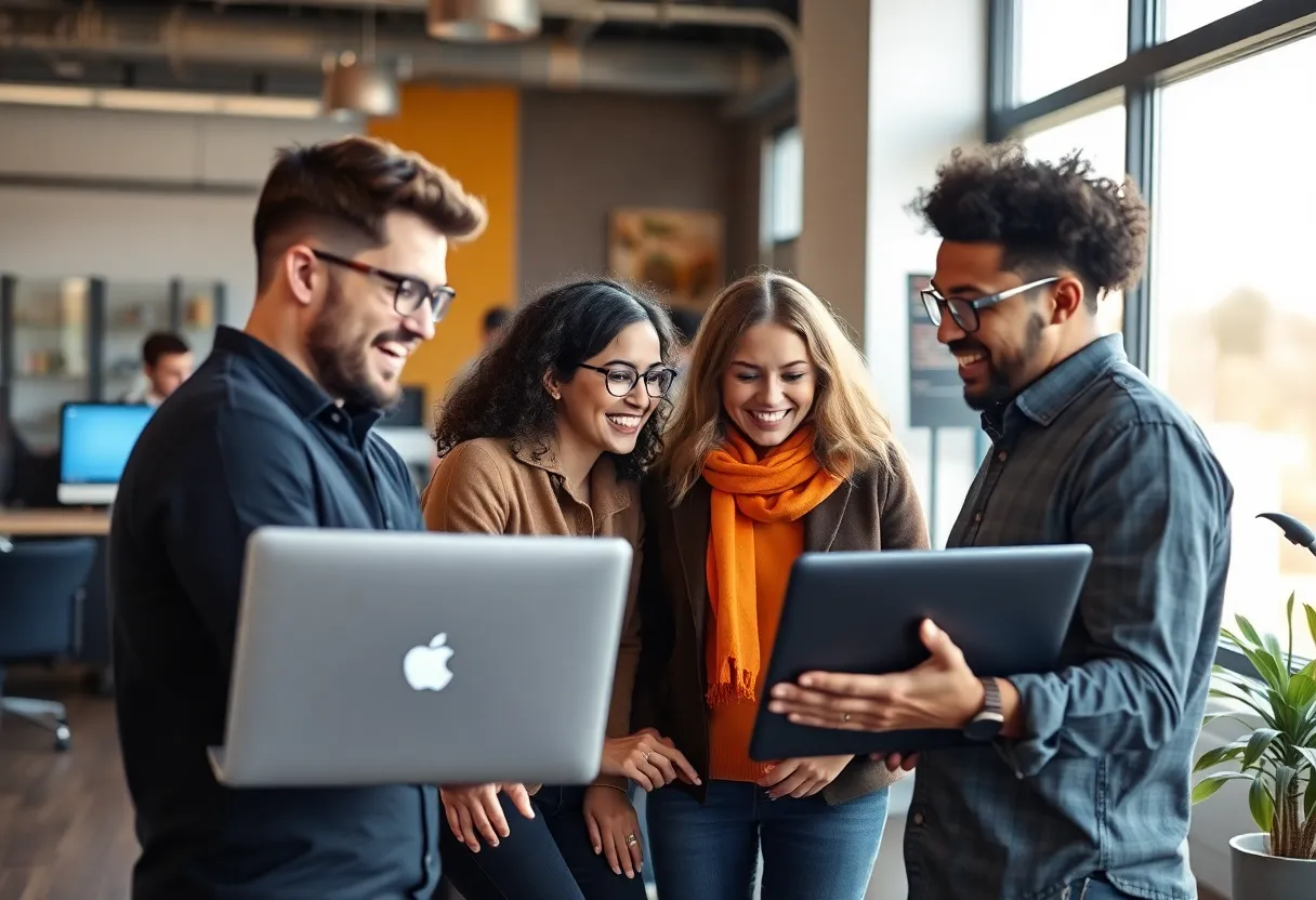 Team celebrating at a tech startup in Albuquerque
