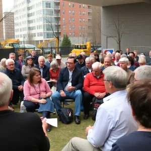 Residents of Albuquerque attending a town hall meeting addressing fiber optic construction issues.