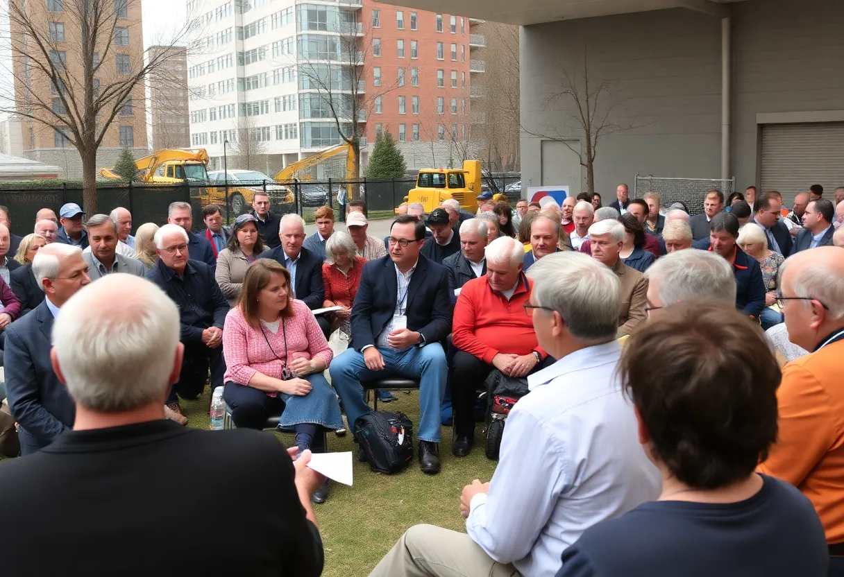Residents of Albuquerque attending a town hall meeting addressing fiber optic construction issues.