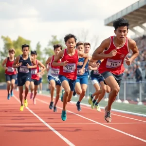 Athletes competing in a track and field event