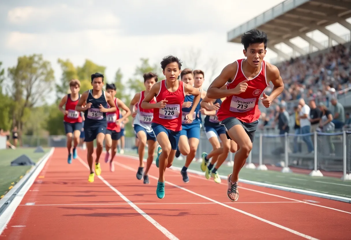 Athletes competing in a track and field event