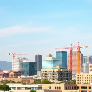Skyline of Albuquerque with construction cranes symbolizing urban development