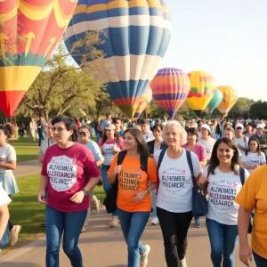 Participants walking at the Walk to End Alzheimer's in Albuquerque's Balloon Fiesta Park