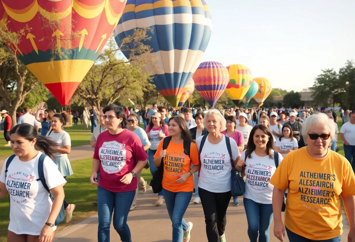 Participants walking at the Walk to End Alzheimer's in Albuquerque's Balloon Fiesta Park