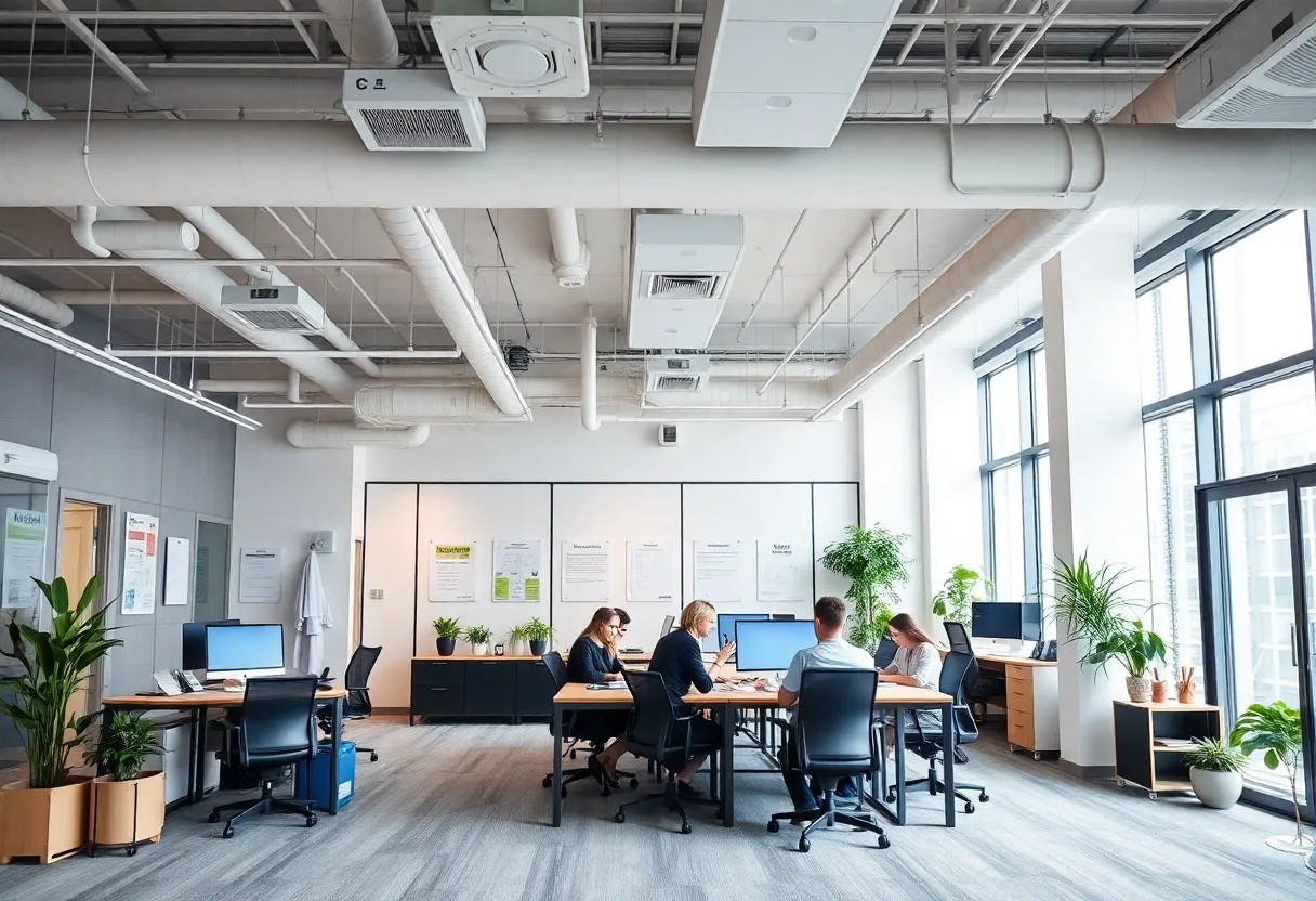 Office space showcasing employee safety resources