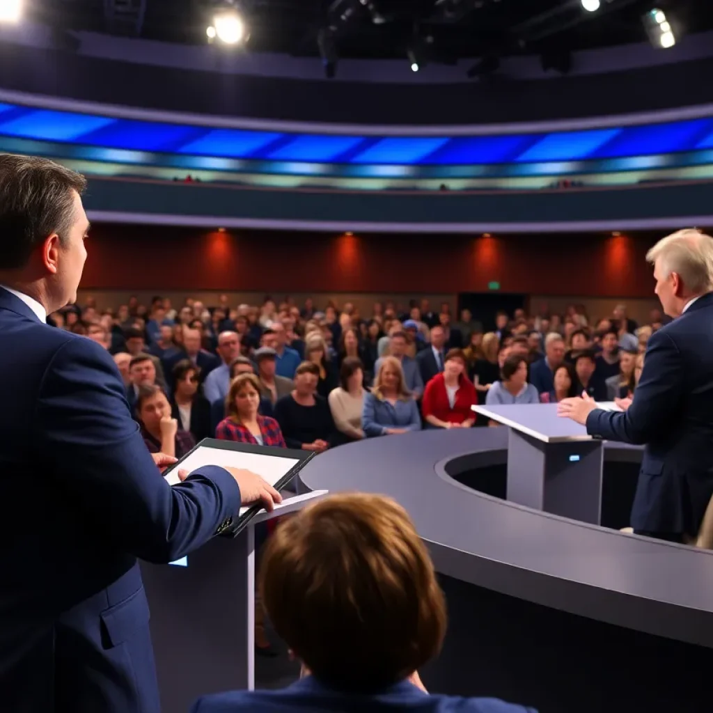 Candidates debating in a studio setting during the Albuquerque mayoral debate.