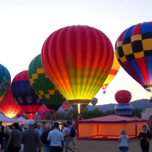 Photography exhibit featuring hot air balloons at dawn.