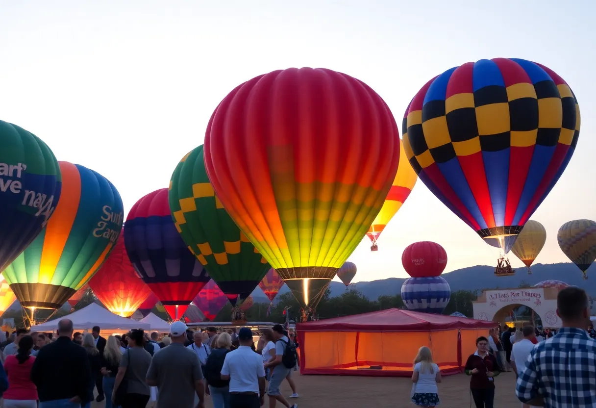 Photography exhibit featuring hot air balloons at dawn.