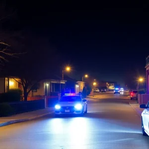 Police lights in Barelas neighborhood, Albuquerque at night