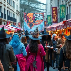 Attendees enjoying Bruja Fest in downtown Albuquerque, showcasing mysticism and artisan crafts.