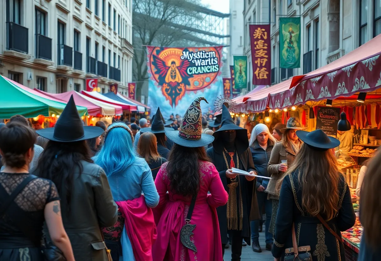Attendees enjoying Bruja Fest in downtown Albuquerque, showcasing mysticism and artisan crafts.