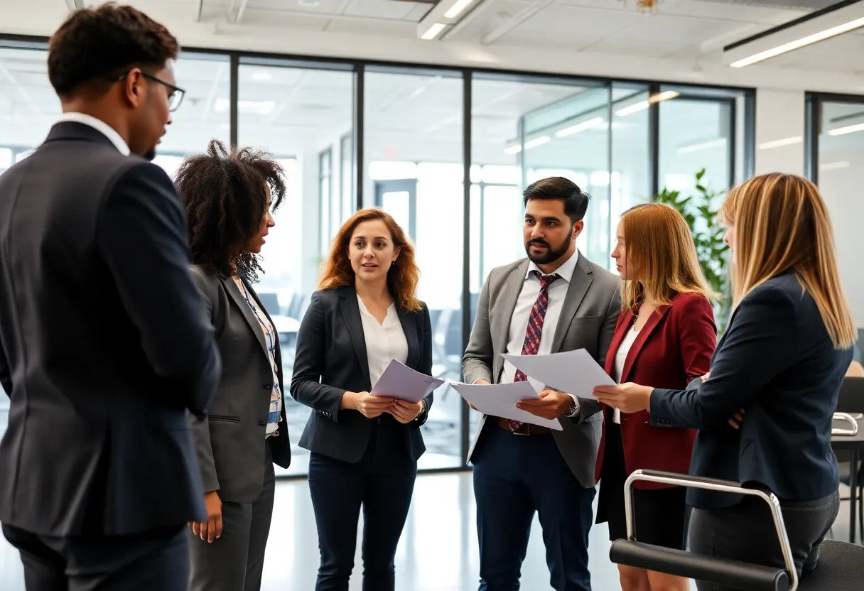 Business leaders in a meeting advocating for tax transparency policies.