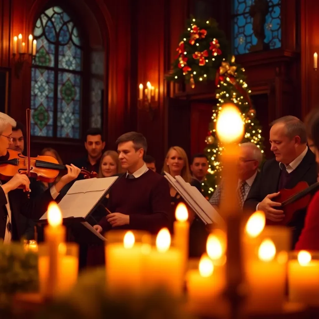 A string quartet performing Christmas carols by candlelight in Albuquerque