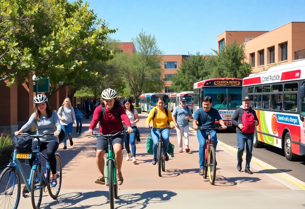 Students at Central New Mexico Community College participating in car-free commuting activities.