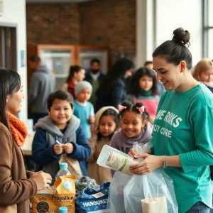 Families and volunteers at Casa Esperanza homeless shelter