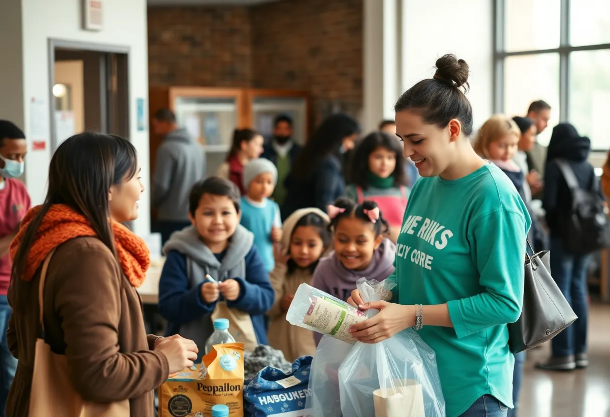 Families and volunteers at Casa Esperanza homeless shelter