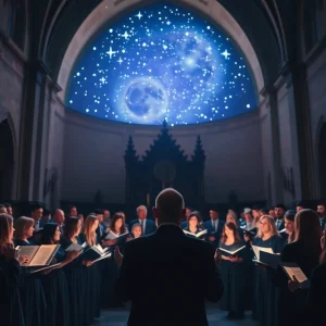 Choral performance under starry night lighting