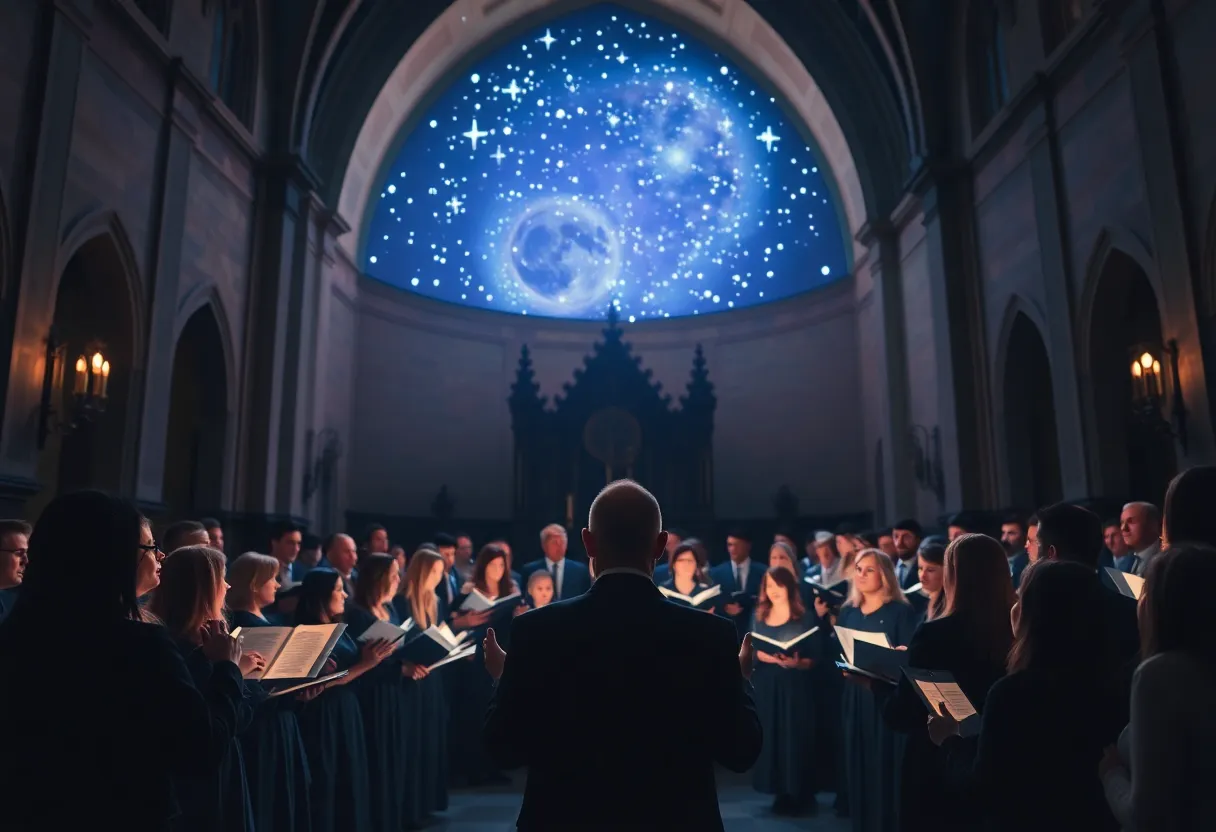 Choral performance under starry night lighting