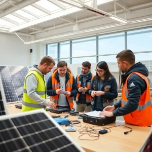 Students working in a solar technology lab at Central New Mexico Community College.