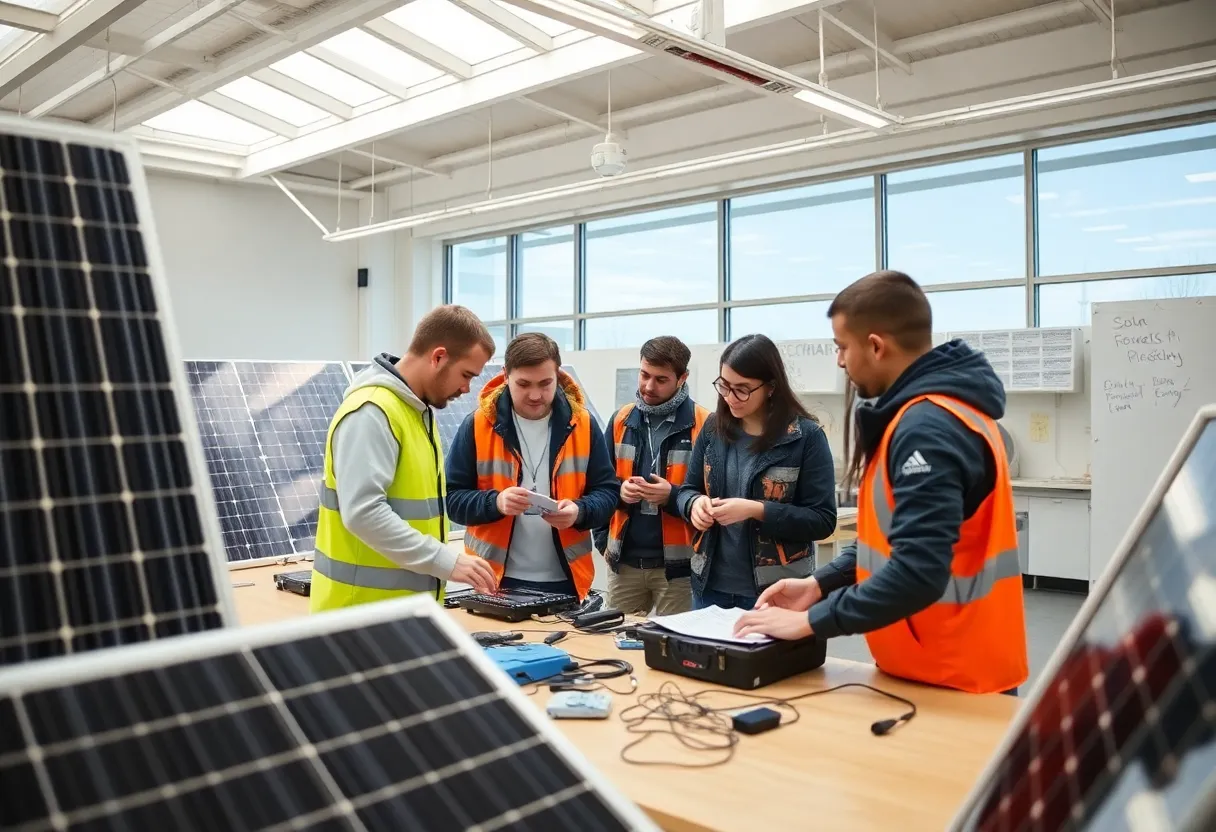 Students working in a solar technology lab at Central New Mexico Community College.