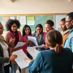Parents and educators discussing school budget feedback in Albuquerque.