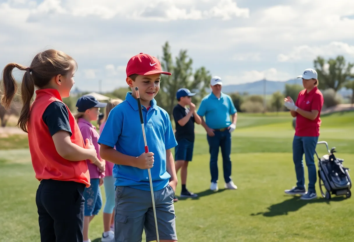 Young golfers participating in a clinic at an Albuquerque golf course