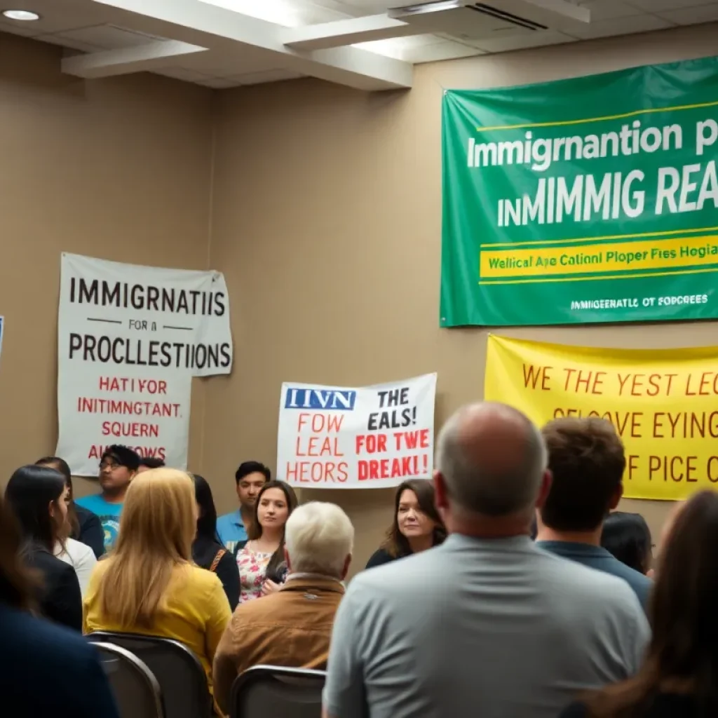 Community gathering discussing immigrant protections