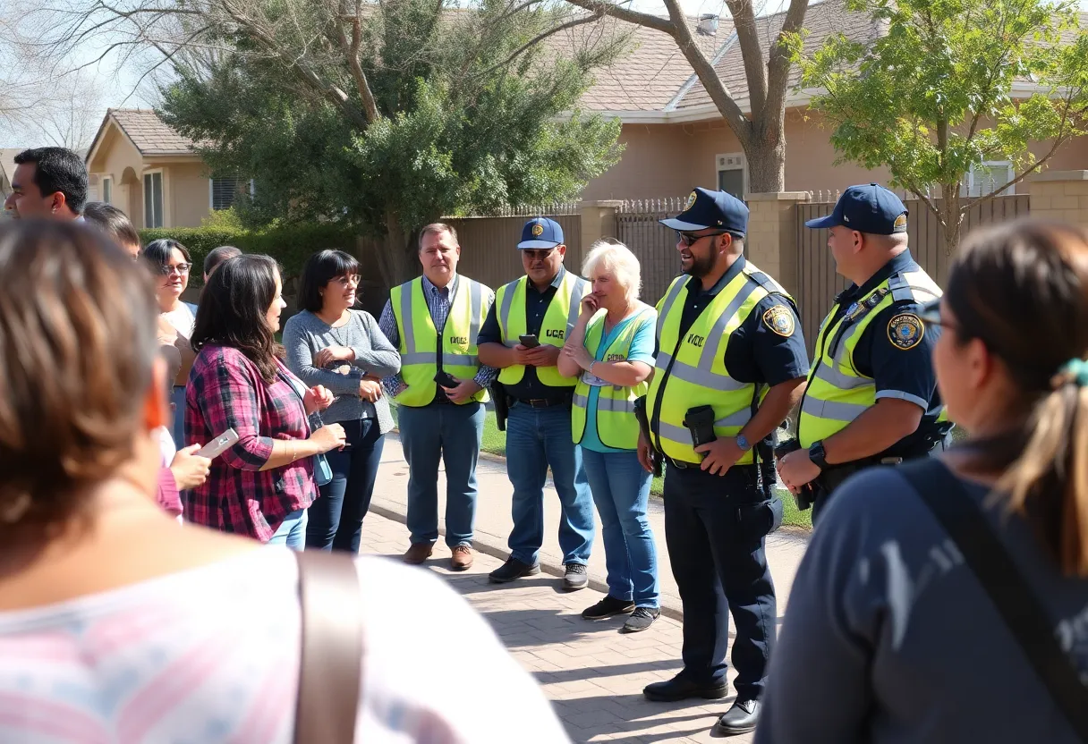 Community members interacting with police officers in Albuquerque neighborhoods