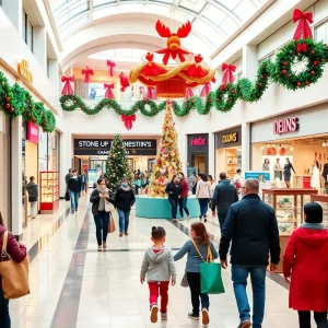 Families enjoying shopping at Coronado Center with festive decorations