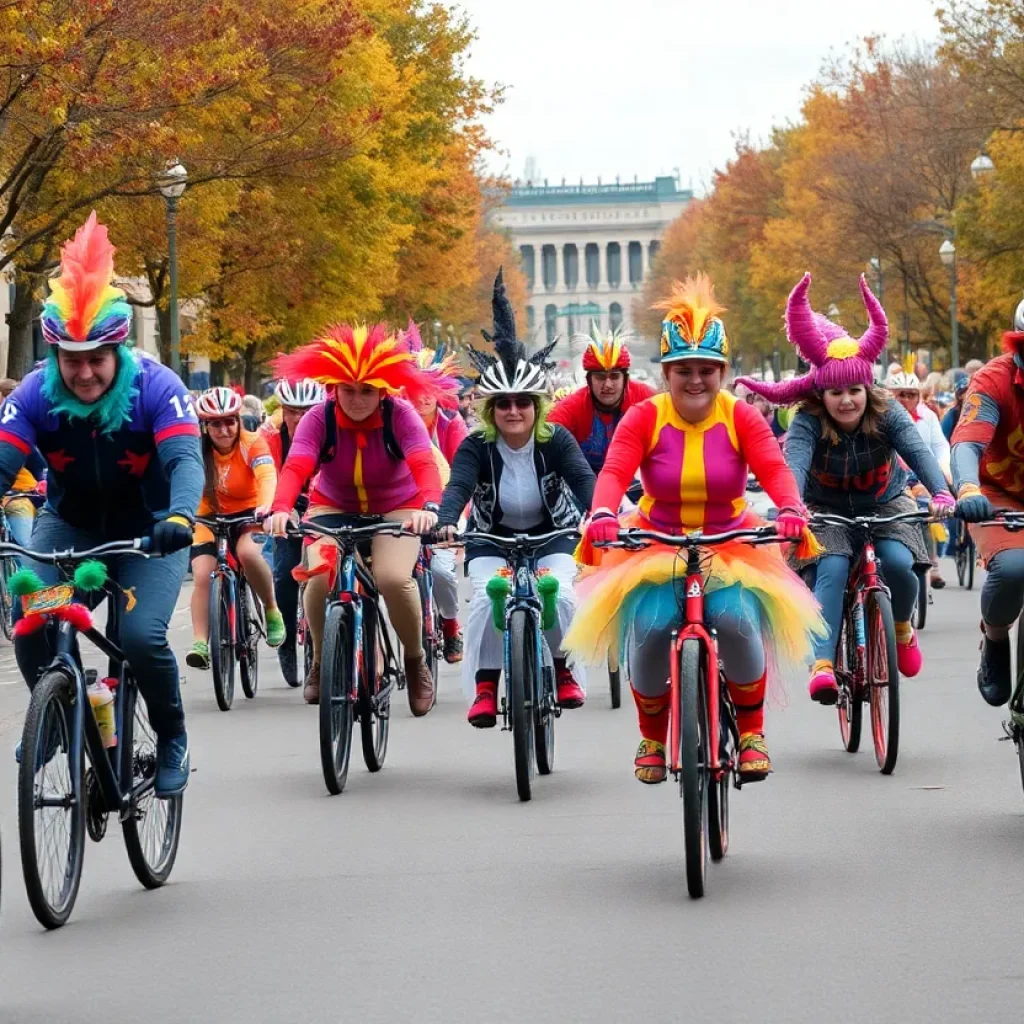 Costumed cyclists participating in Albuquerque's Day of the Tread event