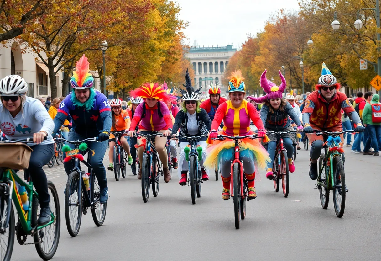 Costumed cyclists participating in Albuquerque's Day of the Tread event