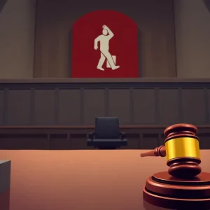 An illustration representing a courtroom atmosphere with a judge's gavel.
