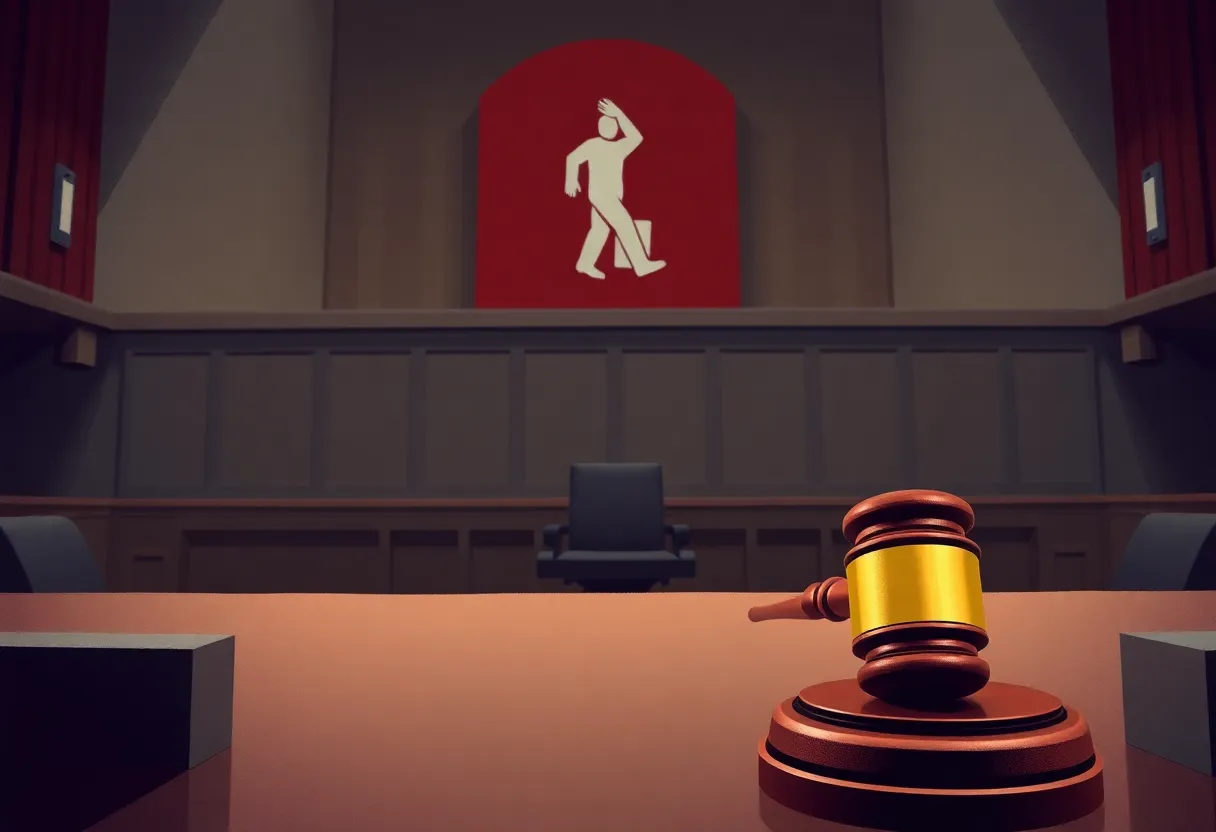An illustration representing a courtroom atmosphere with a judge's gavel.