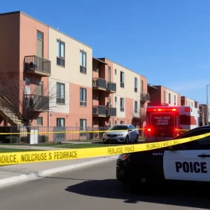 Police investigating a crime scene at an apartment complex in Albuquerque