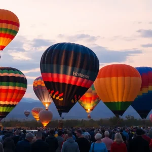 Colorful hot air balloons rising at dawn during the Albuquerque International Balloon Fiesta