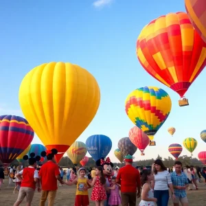 Disney characters interact with families at the Balloon Fiesta in Albuquerque