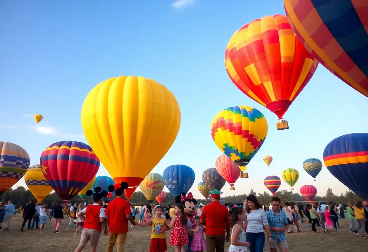 Disney characters interact with families at the Balloon Fiesta in Albuquerque