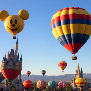 Mickey Mouse and Disneyland Castle shaped balloons at Albuquerque Balloon Fiesta