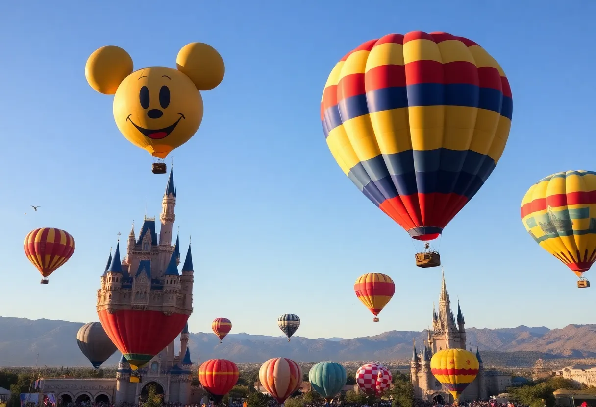 Mickey Mouse and Disneyland Castle shaped balloons at Albuquerque Balloon Fiesta