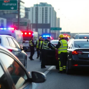Emergency responders at the scene of a DUI crash on the highway.