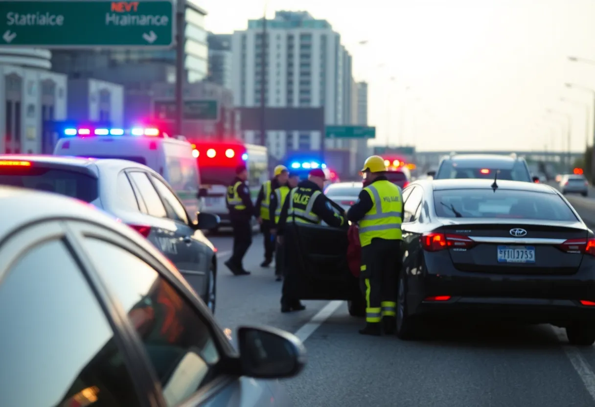 Emergency responders at the scene of a DUI crash on the highway.