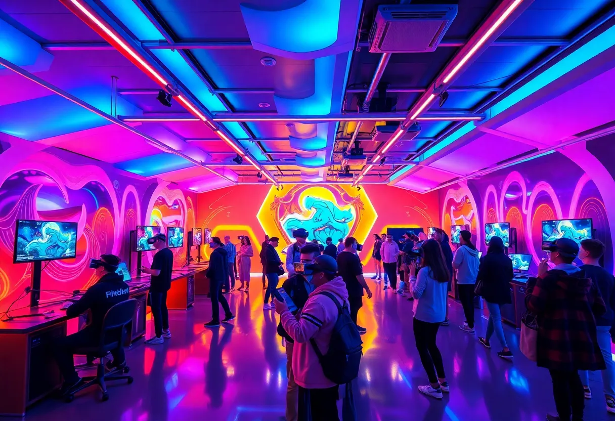 Interior view of Electric Playhouse featuring virtual reality gaming setups.