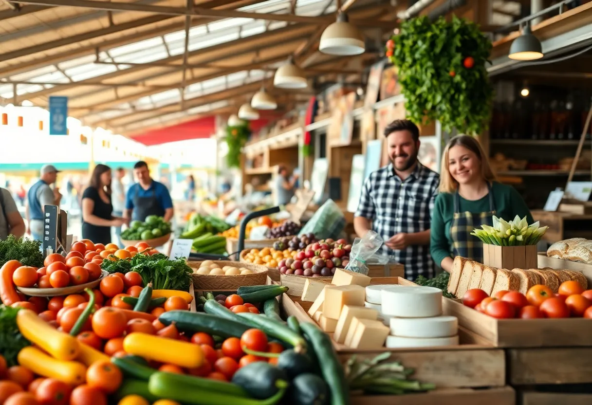 Colorful display of locally sourced produce and artisan products at the Farm to You market in Albuquerque.