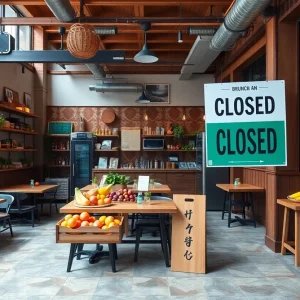 Empty interior of The Farmacy restaurant in Nob Hill, Albuquerque