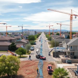 Construction workers installing fiber optic cables in Albuquerque